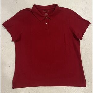 LL Bean Womens Golf Polo Shirt Large Red Short Sleeve Cotton Casual Top